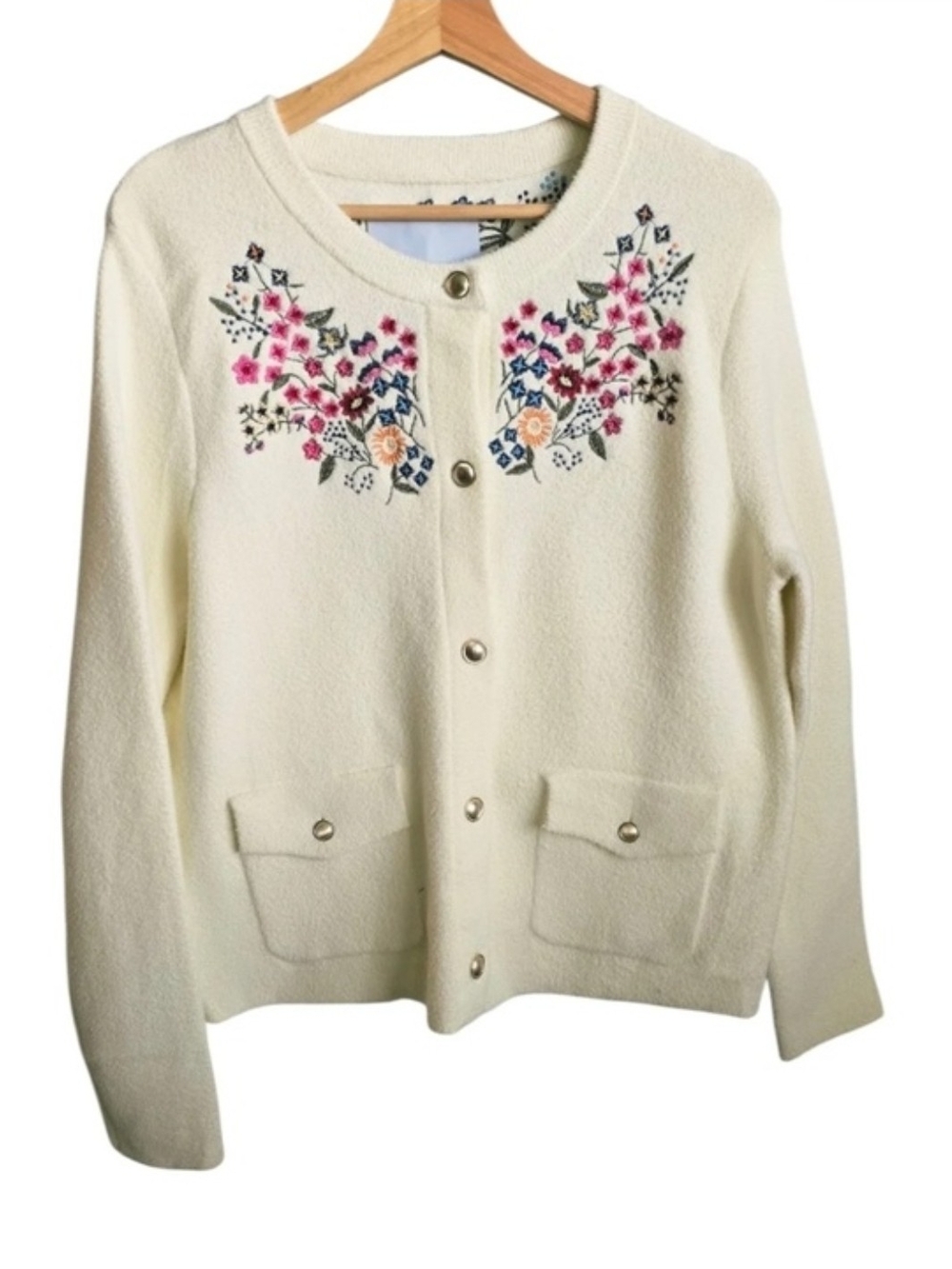 Anthropologie NVLT Embroidered Floral Lady Jacket Cardigan Ivory XL - Picture 5 of 13